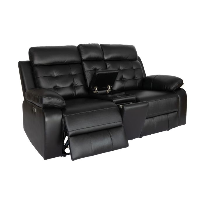 Barton Black Leather Match Power Loveseat with Console & Wireless Charging - 0095BA02