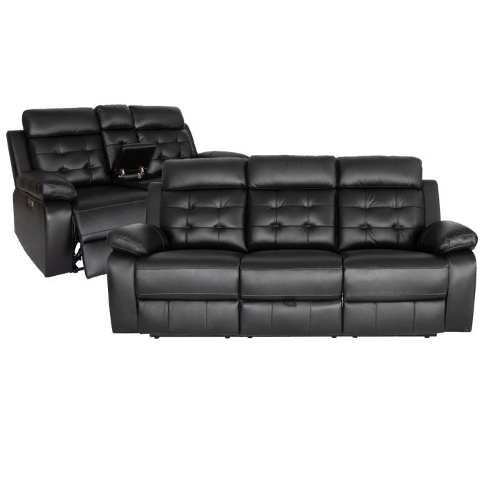 Barton Black Leather Match Power Sofa and Loveseat Set - 0095BA20