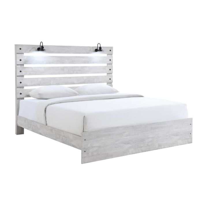 Derby Rustic White King Bed with Lights - 0320BC4K