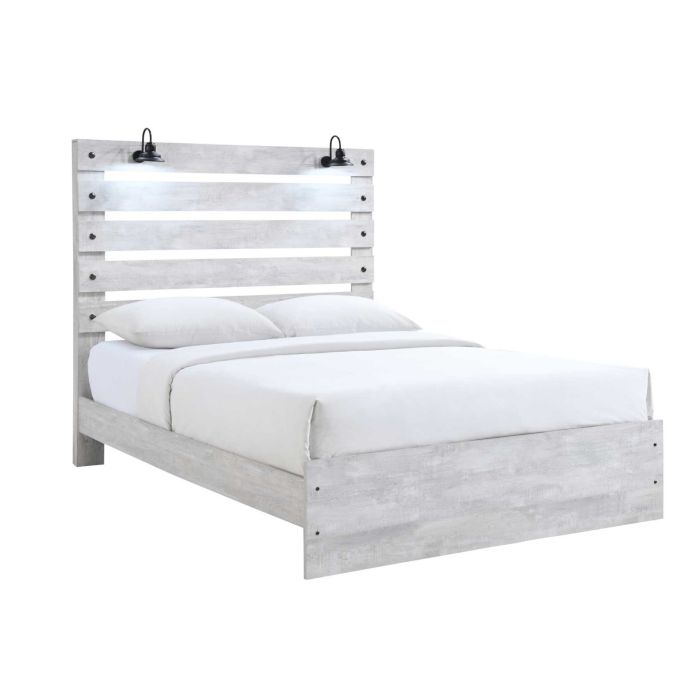 Derby Rustic White Queen Bed with Lights - 0320BC4Q