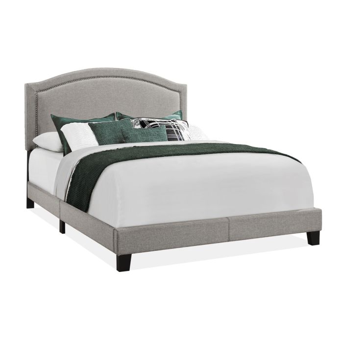Grey Nailhead Queen Bed - 5936GY3Q