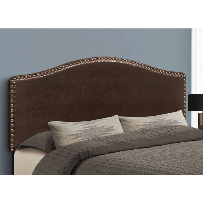 Queen Brown Leather Look Headboard w/ Nailheads - 6010BRQ3