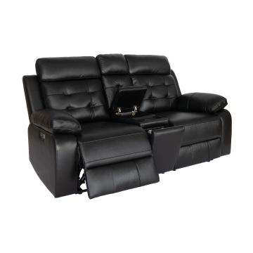 Barton Black Leather Match Power Loveseat with Console & Wireless Charging - 0095BA02