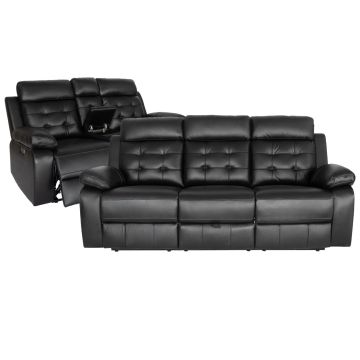 Barton Black Leather Match Power Sofa and Loveseat Set - 0095BA20