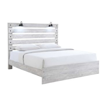 Derby Rustic White King Bed with Lights - 0320BC4K