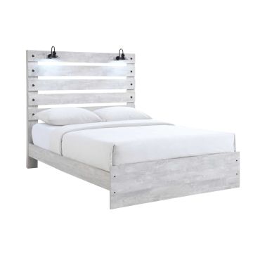 Derby Rustic White Queen Bed with Lights - 0320BC4Q