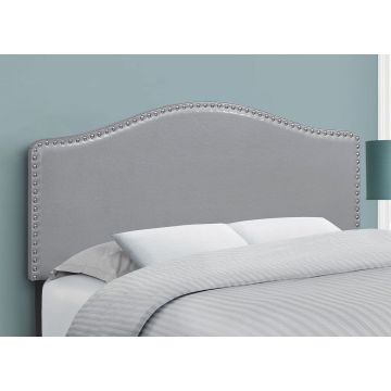 Full Grey Leather Look Headboard w/ Nailheads - 6011GYF3