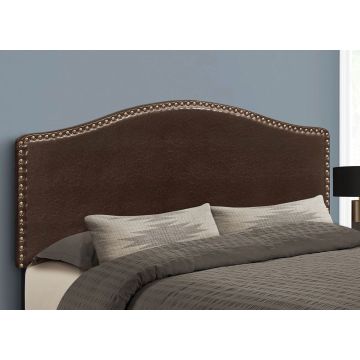 Queen Brown Leather Look Headboard w/ Nailheads - 6010BRQ3